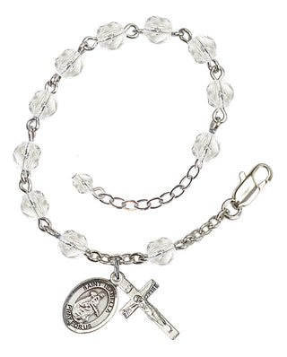 Silver-Plated 6mm Fire-Polished Saint Isabella of Portugal Rosary Bracelet in Crystal Engraved Catholic Saint Jewelry