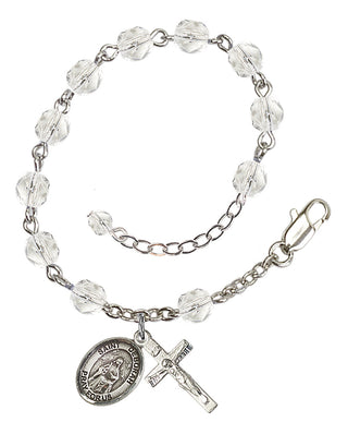 Silver-Plated 6mm Fire-Polished Saint Deborah Rosary Bracelet in Crystal Engraved Catholic Saint Jewelry