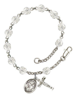 Our Lady of Lourdes Engravable Rosary Bracelet with Crystal Beads