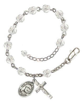 Silver-Plated 6mm Fire-Polished Saint Teresa of Calcutta Rosary Bracelet in Crystal Engraved Catholic Saint Jewelry