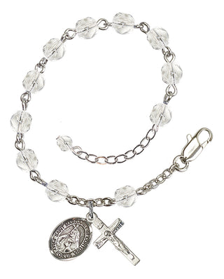 Silver-Plated 6mm Fire-Polished Saint Margaret of Cortona Rosary Bracelet in Crystal Engraved Catholic Saint Jewelry