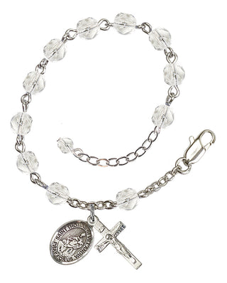 Silver-Plated 6mm Fire-Polished Saint Thomas of Villanova Rosary Bracelet in Crystal Engraved Catholic Saint Jewelry