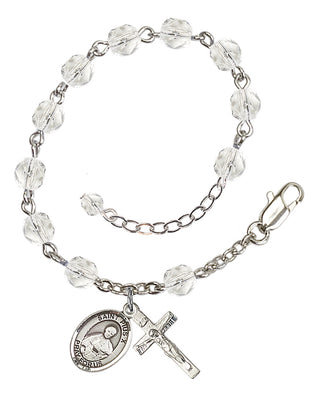 Silver-Plated 6mm Fire-Polished Saint Pius X Rosary Bracelet in Crystal Engraved Catholic Saint Jewelry