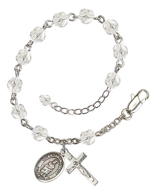 Silver-Plated 6mm Fire-Polished Our Lady of Victory Rosary Bracelet in Crystal Engraved Catholic Saint Jewelry