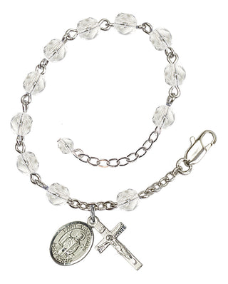 Silver-Plated 6mm Fire-Polished Saint Wolfgang Rosary Bracelet in Crystal Engraved Catholic Saint Jewelry