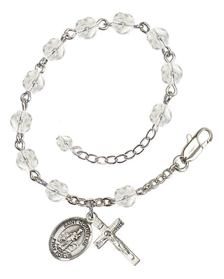 Silver-Plated 6mm Fire-Polished Saint Cornelius Rosary Bracelet in Crystal Engraved Catholic Saint Jewelry