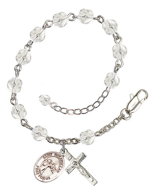 Silver-Plated 6mm Fire-Polished Saint Nimatullah Rosary Bracelet in Crystal Engraved Catholic Saint Jewelry