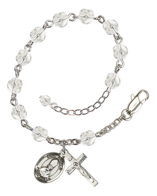 Silver-Plated 6mm Fire-Polished Saint Anselm of Canterbury Rosary Bracelet in Crystal Engraved Catholic Saint Jewelry