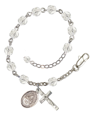 Silver-Plated 6mm Fire-Polished Our Lady of Grapes Rosary Bracelet in Crystal Engraved Catholic Saint Jewelry