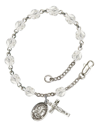 Saint Catherine of Bologna Engravable Rosary Bracelet with Crystal Beads