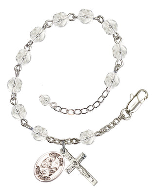 Silver-Plated 6mm Fire-Polished Saint Fina Rosary Bracelet in Crystal Engraved Catholic Saint Jewelry