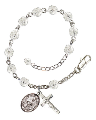 Silver-Plated 6mm Fire-Polished Saint Simon the Apostle Rosary Bracelet in Crystal Engraved Catholic Saint Jewelry