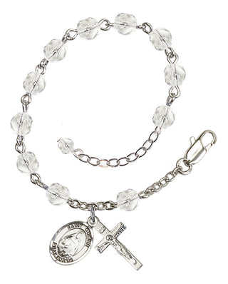 Silver-Plated 6mm Fire-Polished Saint Theodora Rosary Bracelet in Crystal Engraved Catholic Saint Jewelry