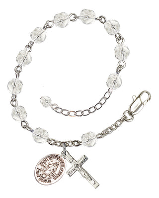 Silver-Plated 6mm Fire-Polished Saint Bernadine of Sienna Rosary Bracelet in Crystal Engraved Catholic Saint Jewelry