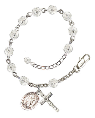 Silver-Plated 6mm Fire-Polished Bl. Herman the Cripple Rosary Bracelet in Crystal Engraved Catholic Saint Jewelry