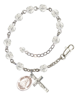 Silver-Plated 6mm Fire-Polished Saint Lydia Purpuraria Rosary Bracelet in Crystal Engraved Catholic Saint Jewelry