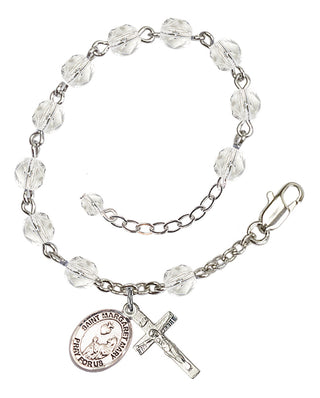 Silver-Plated 6mm Fire-Polished Saint Margaret Mary Alacoque Rosary Bracelet in Crystal Engraved Catholic Saint Jewelry