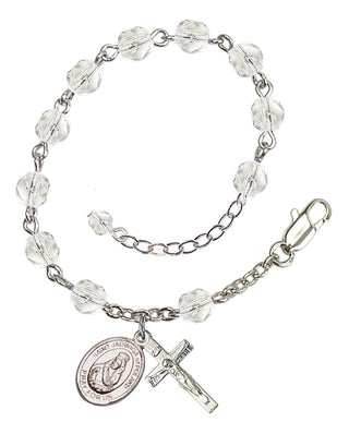 Silver-Plated 6mm Fire-Polished Saint Jadwiga of Poland Rosary Bracelet in Crystal Engraved Catholic Saint Jewelry