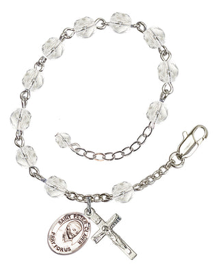 Silver-Plated 6mm Fire-Polished Saint Peter Claver Rosary Bracelet in Crystal Engraved Catholic Saint Jewelry