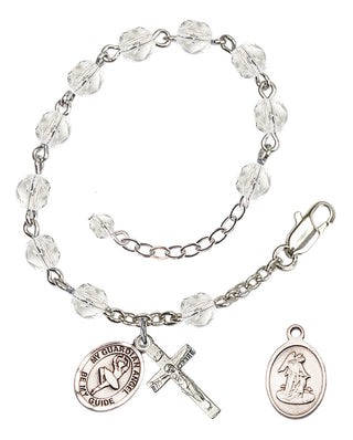 Silver-Plated 6mm Fire-Polished Guardian Angel/Dance Rosary Bracelet in Crystal Engraved Catholic Saint Jewelry