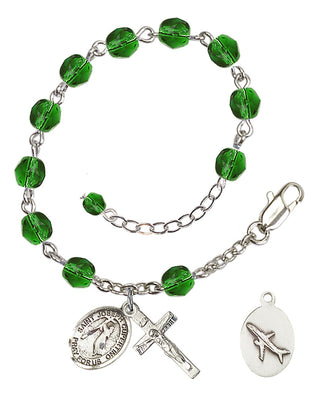 Adjustable Silver Plated 6mm Fire Polished Saint Joseph of Cupertino Rosary Bracelet in Emerald