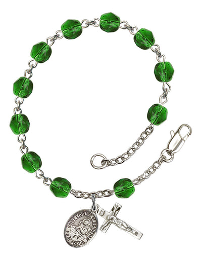 Saint Lidwina of Schiedam Engravable Rosary Bracelet with Emerald Beads