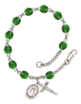 Saint John of Capistrano Engravable Rosary Bracelet with Emerald Beads