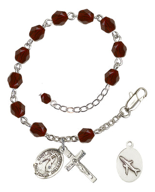 Adjustable Silver Plated 6mm Fire Polished Saint Joseph of Cupertino Rosary Bracelet in Garnet