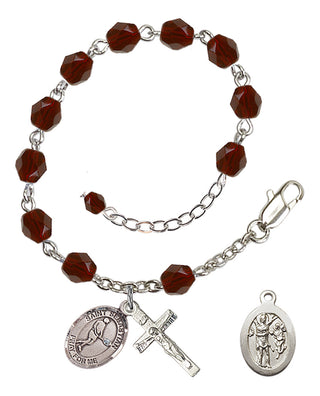 Adjustable Silver Plated 6mm Fire Polished Saint Sebastian/Tennis Rosary Bracelet in Garnet