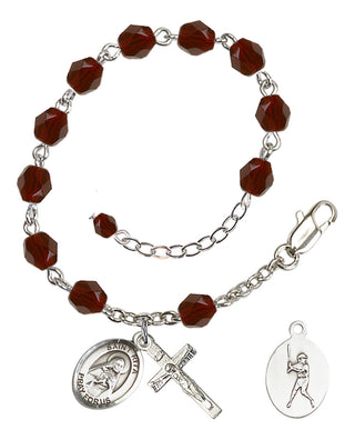 Adjustable Silver Plated 6mm Fire Polished Saint Rita / Baseball Rosary Bracelet in Garnet