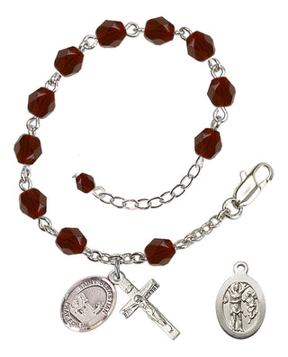 Adjustable Silver Plated 6mm Fire Polished Saint Sebastian / Fishing Rosary Bracelet in Garnet
