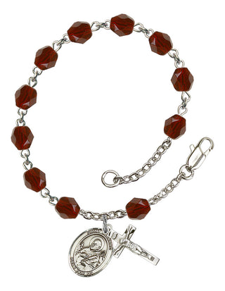 Saint Meinrad of Einsiedeln Engravable Rosary Bracelet with Garnet Beads