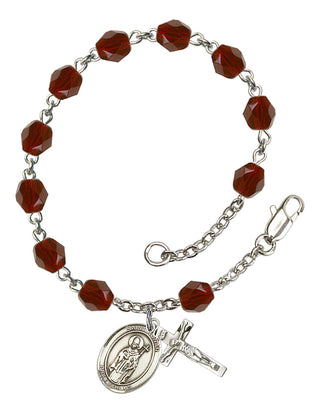 Saint Ronan Engravable Rosary Bracelet with Garnet Beads