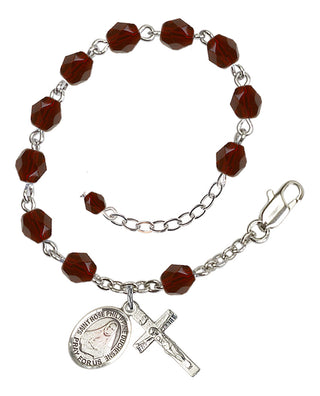 Silver-Plated 6mm Fire-Polished Saint Rose Philippine Duchesne Rosary Bracelet in Garnet Engraved Catholic Saint Jewelry
