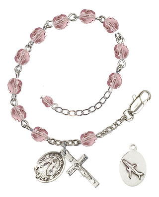 Adjustable Silver Plated 6mm Fire Polished Saint Joseph of Cupertino Rosary Bracelet in Light Amethyst