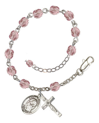 Silver-Plated 6mm Fire-Polished Saint Monica Rosary Bracelet in Light Amethyst Engraved Catholic Saint Jewelry