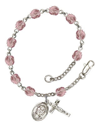 Saint Raymond Nonnatus Engravable Rosary Bracelet with Lite Amethyst Beads