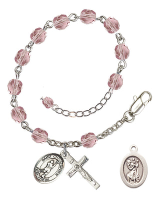 Adjustable Silver Plated 6mm Fire Polished Saint Christopher/Lacrosse Rosary Bracelet in Light Amethyst