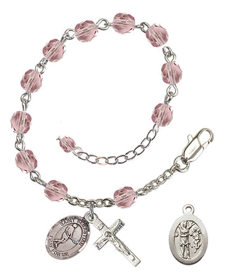 Adjustable Silver Plated 6mm Fire Polished Saint Sebastian/Tennis Rosary Bracelet in Light Amethyst