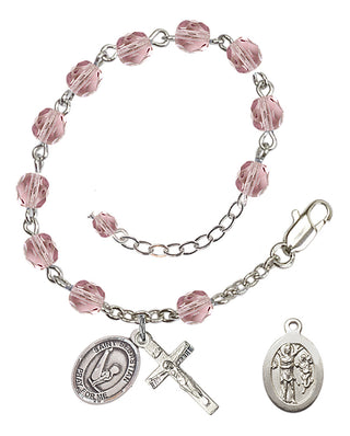 Adjustable Silver Plated 6mm Fire Polished Saint Sebastian/Gymnastics Rosary Bracelet in Light Amethyst