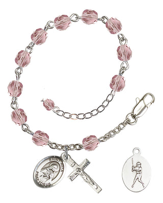 Adjustable Silver Plated 6mm Fire Polished Saint Rita / Baseball Rosary Bracelet in Light Amethyst