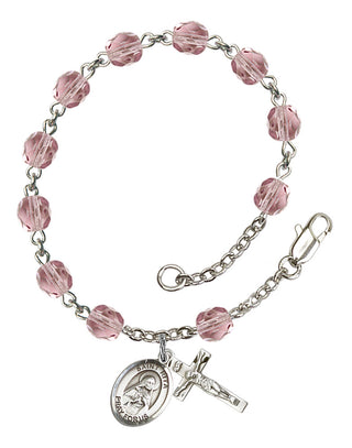 Saint Rita and Baseball Rosary Bracelet with Lite Amethyst Beads