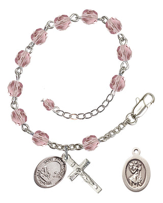 Adjustable Silver Plated 6mm Fire Polished Saint Christopher / Fishing Rosary Bracelet in Light Amethyst