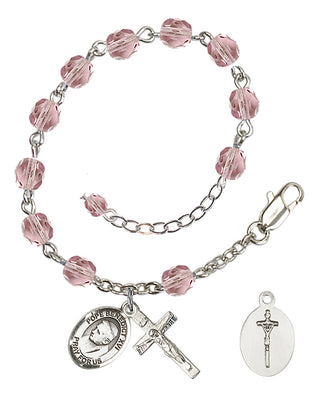 Adjustable Silver Plated 6mm Fire Polished Pope Emeritace Benedict XVI Rosary Bracelet in Light Amethyst