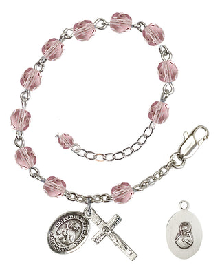 Adjustable Silver Plated 6mm Fire Polished Our Lady of Mount Carmel Rosary Bracelet in Light Amethyst
