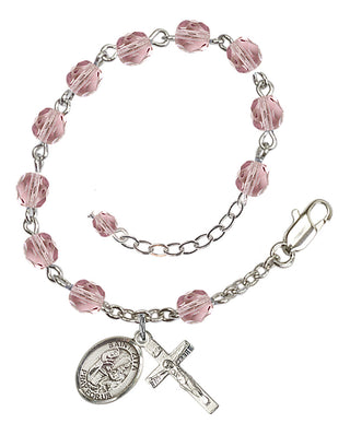 Silver-Plated 6mm Fire-Polished Saint Zita Rosary Bracelet in Light Amethyst Engraved Catholic Saint Jewelry