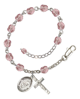 Silver-Plated 6mm Fire-Polished Bl. Trinity Rosary Bracelet in Light Amethyst Engraved Catholic Saint Jewelry