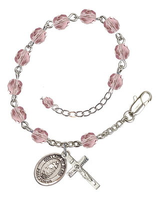 Silver-Plated 6mm Fire-Polished Our Lady of Tears Rosary Bracelet in Light Amethyst Engraved Catholic Saint Jewelry