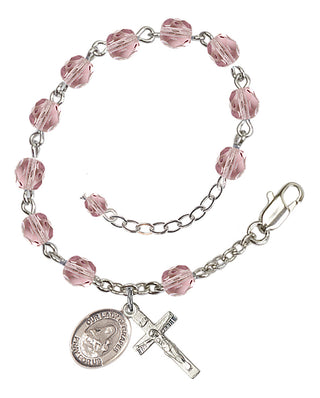 Silver-Plated 6mm Fire-Polished Our Lady of Grapes Rosary Bracelet in Light Amethyst Engraved Catholic Saint Jewelry