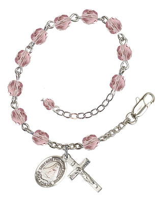 Silver-Plated 6mm Fire-Polished Saint Rose Philippine Duchesne Rosary Bracelet in Light Amethyst Engraved Catholic Saint Jewelry